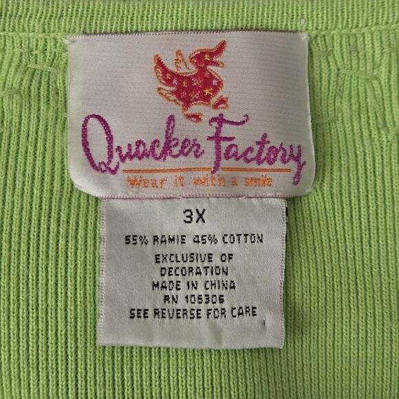 Quacker Factory Lime Green Pullover Sweater Pearl Beads Plus Size 3X - Picture 9 of 10